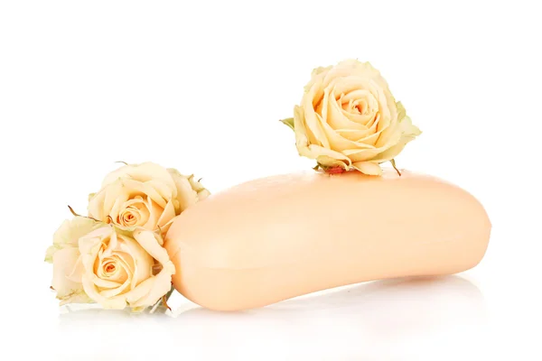 Σαπούνι με τριαντάφυλλα σε άσπρο φόντο — Φωτογραφία Αρχείου
