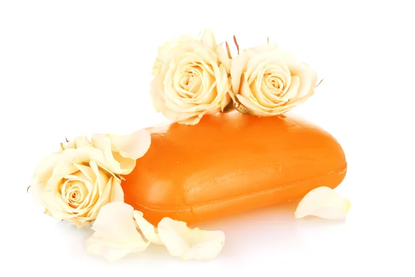 肥皂与白色背景上的玫瑰 — 图库照片