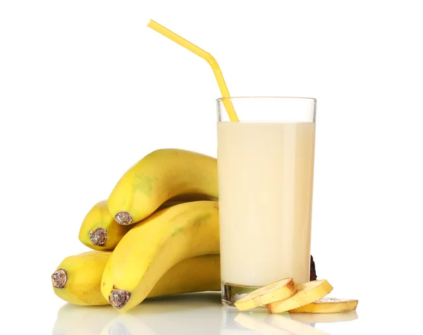 Jugo de plátano con plátanos aislados en blanco — Foto de Stock