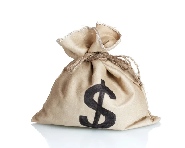 A bag with a dollar sign isolated on white — Stock Photo, Image