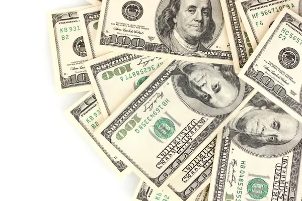 Un montón de billetes de cien dólares aislados en blanco — Foto de Stock