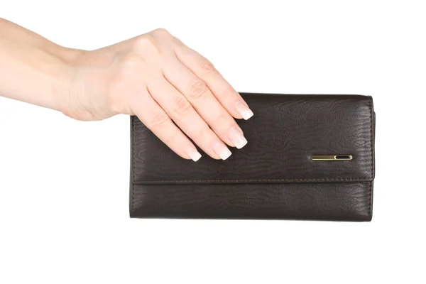 Женский кошелек в руке изолированы на белом — стоковое фото