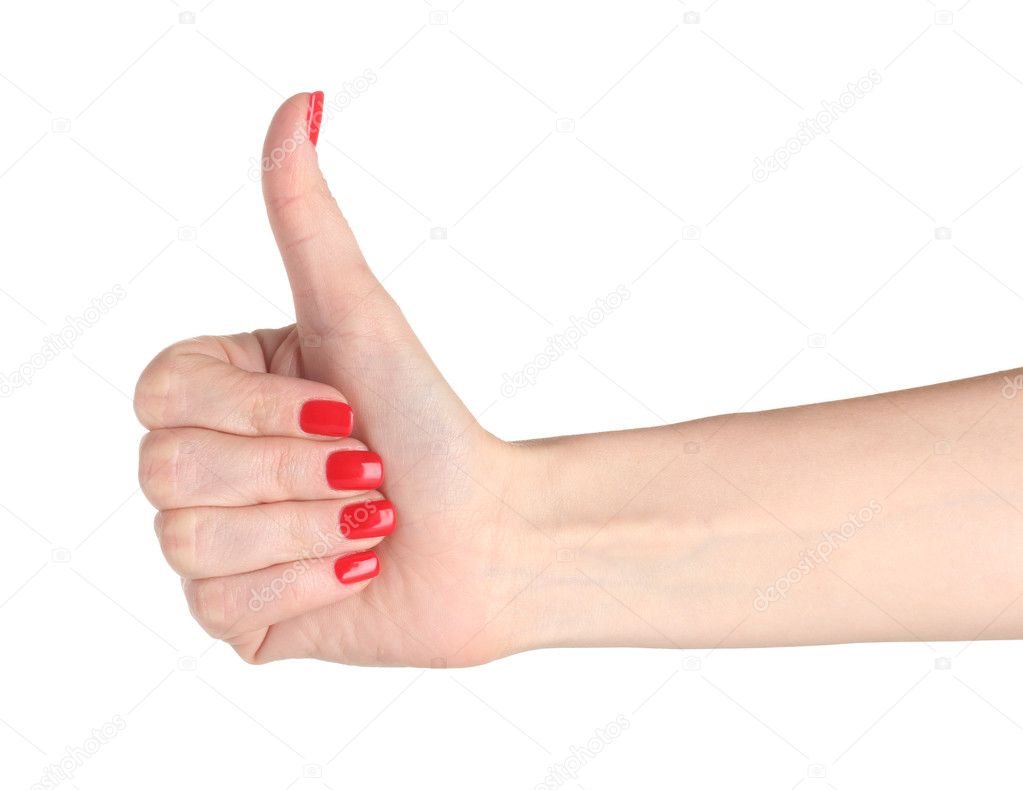 Thumbs up hand gesture isolated on white