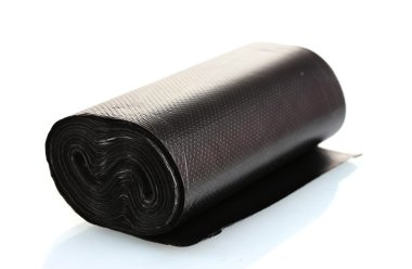 Roll of black garbage bags isolated on white clipart