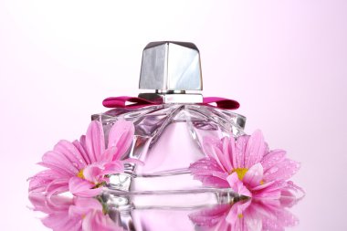 Womans perfume in beautiful bottle and flowers isolated on white clipart