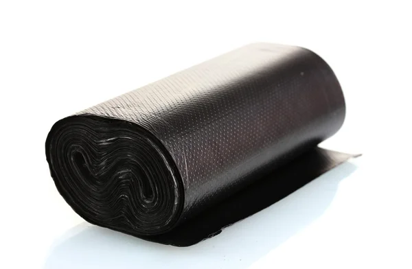 白で隔離される黒いゴミ袋のロール — ストック写真