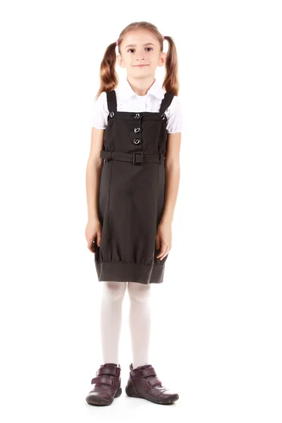 Όμορφο κοριτσάκι στο σχολείο ομοιόμορφη απομονωθεί σε λευκό — Φωτογραφία Αρχείου
