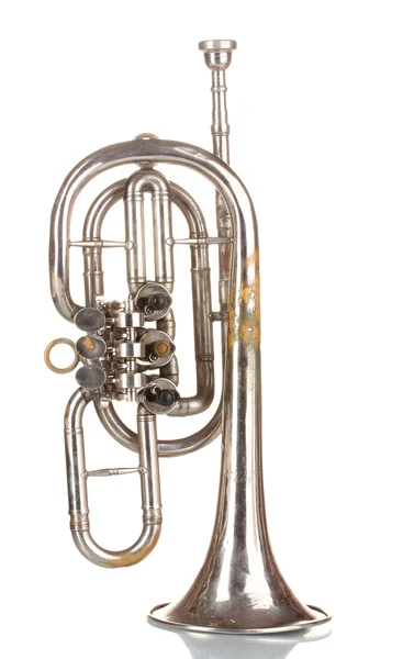 Oude trompet geïsoleerd op wit — Stockfoto