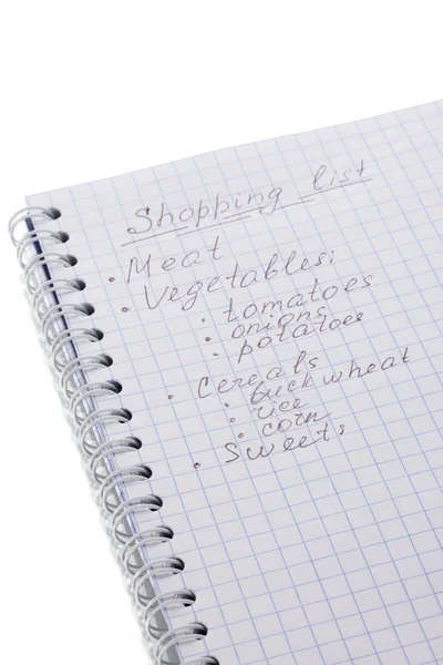 Lista de compras aisladas en blanco — Foto de Stock