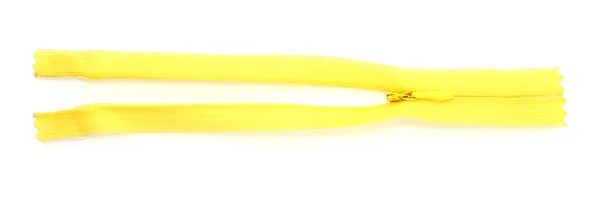 Gelber Reißverschluss isoliert auf weiß — Stockfoto