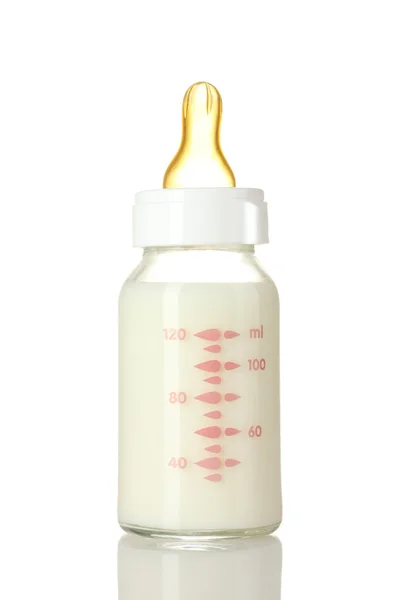 Garrafa de bebê isolada em branco — Fotografia de Stock