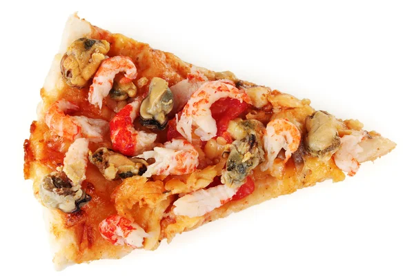 Delicious slice of pizza with seafood isolated on white — Stock Photo, Image
