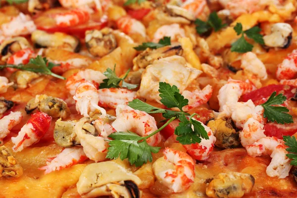 Delicious pizza with seafood closeup — Stock Photo, Image