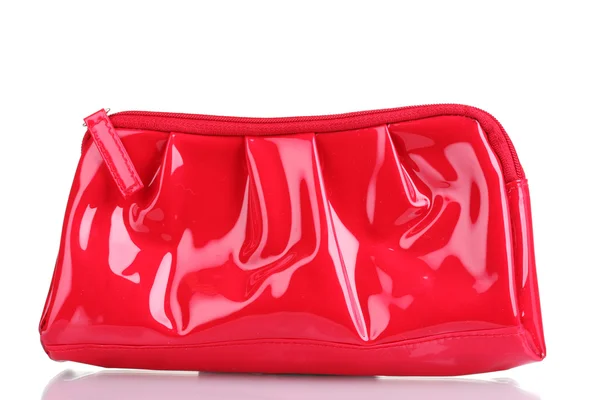 Magnifique sac de maquillage rouge isolé sur blanc — Photo