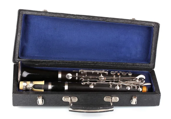 Antique clarinet in case isolated on white — Stock Photo, Image