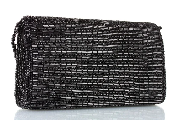 Pochette nera ricamata con perline isolate su bianco — Foto Stock