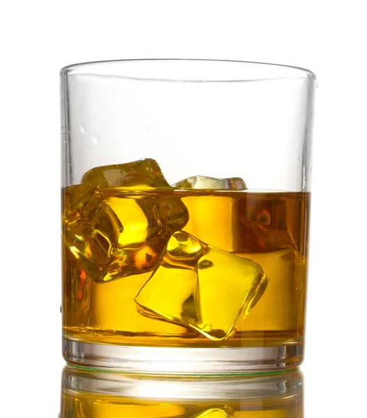 Glass of whiskey and ice isolated on white — Stock Photo, Image