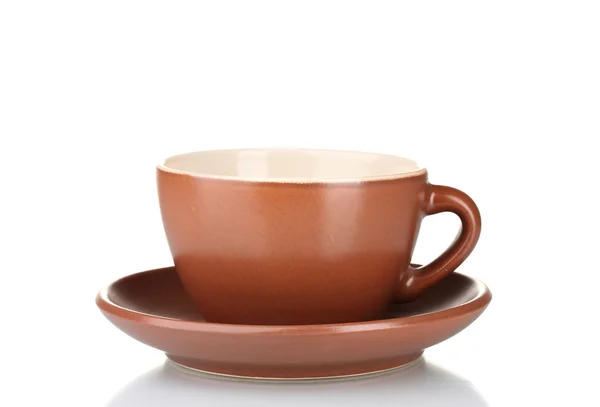 Brown cup and saucer isolated on white — Stock Photo, Image