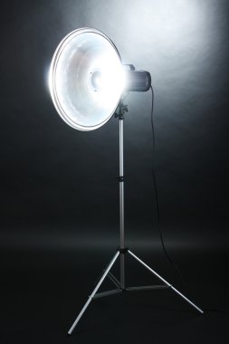 Studio flash with beauty dish on grey background clipart