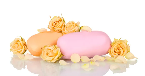 Two soap with roses on white background — Stock Photo, Image