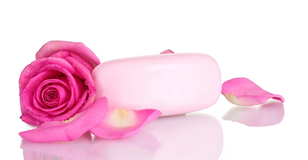 Sabão com rosas sobre fundo branco — Fotografia de Stock