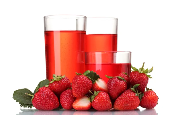 stock image Fresh strawberry and juice glasses isolated on white