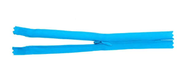 Blauer Reißverschluss isoliert auf weiß — Stockfoto