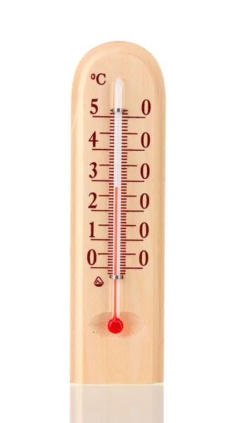 Termometro in legno isolato su bianco — Foto Stock