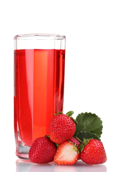 stock image Fresh strawberry and juice glass isolated on white