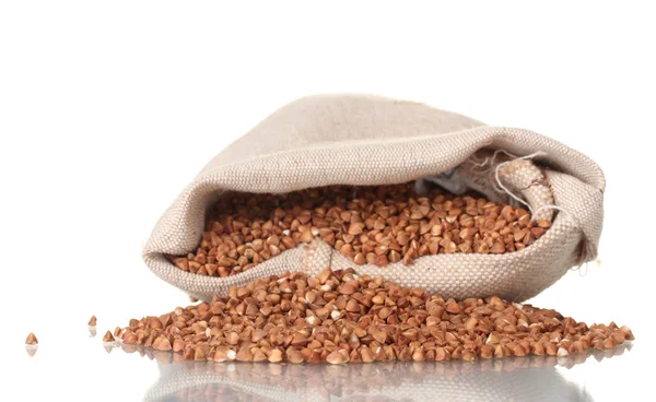Buckwheat in a bag isolated on white — Stock Photo, Image