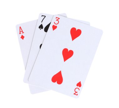 Üç kart üzerinde beyaz izole
