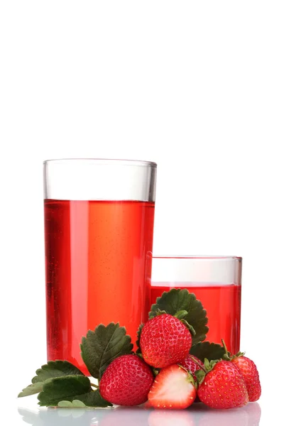 Fresh strawberry and juice glasses isolated on white — Stock Photo, Image
