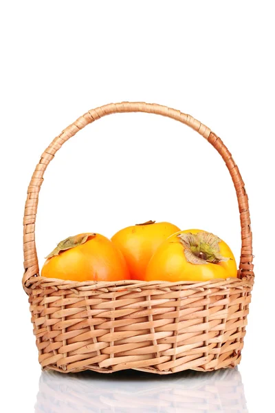 Appetitliche Persimmons im Pad isoliert auf weiß — Stockfoto
