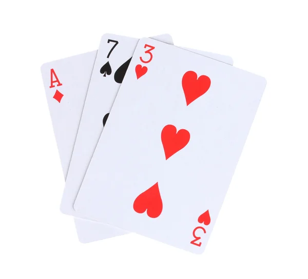 Üç kart üzerinde beyaz izole — Stok fotoğraf