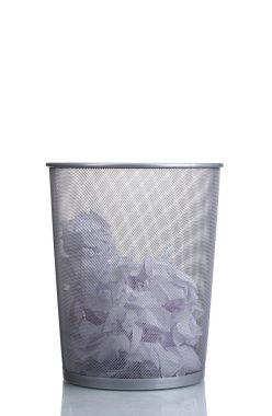 Metal trash bin from paper isolated on white clipart