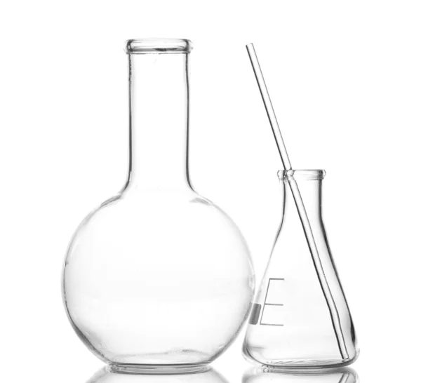 Dos frascos vacíos con reflexión aislada sobre blanco — Foto de Stock