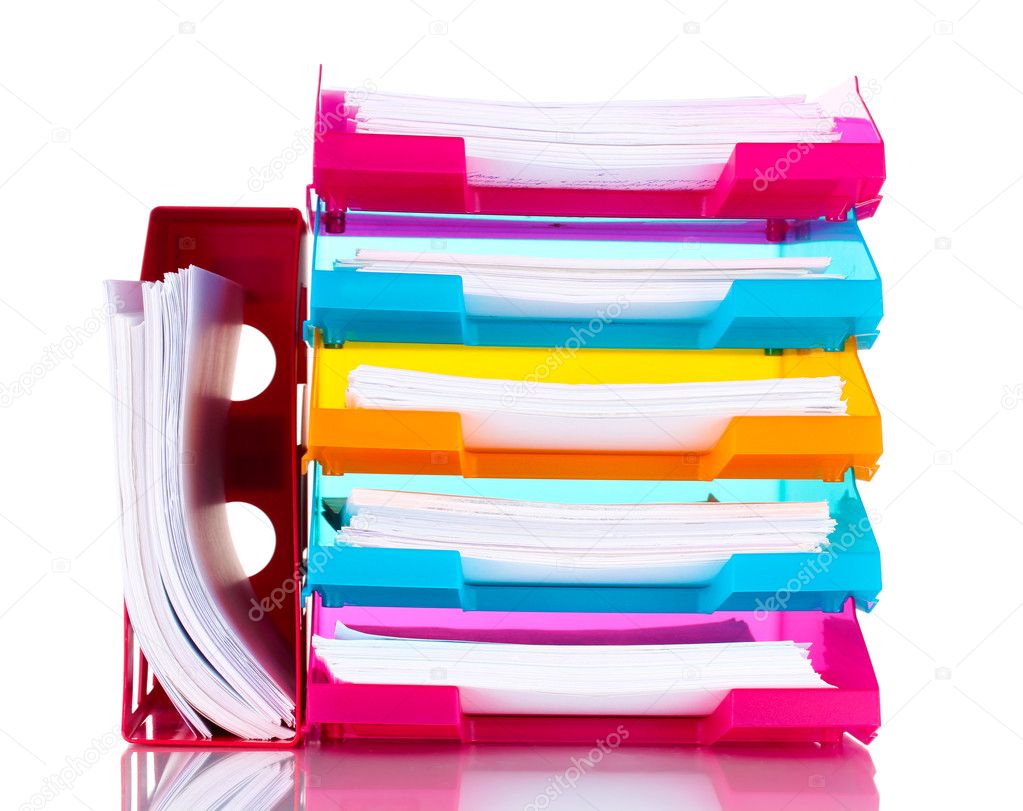Bright trays for papers isolated on white