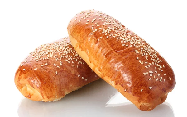 Dvě role izolovaných na bílém chlebu — Stock fotografie