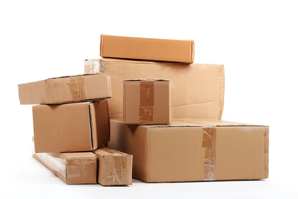 Brown cardboard boxes isolated on white — Stock Photo, Image