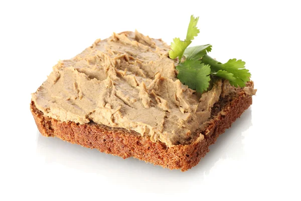 Fresh pate on bread isolated on white — Stock Photo, Image