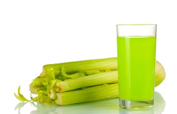 Fresh green celery and juice isolated on white — Stock Photo, Image