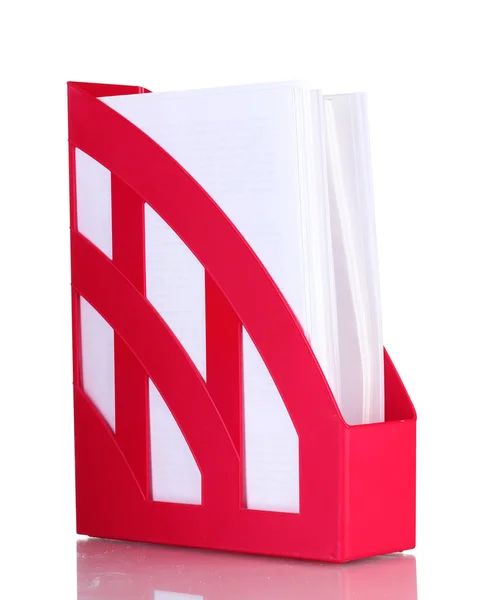 Rotes Tablett für Papiere isoliert auf weiß — Stockfoto