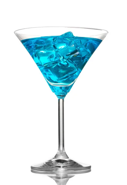 Blue cocktail in martini glass with ice isolated on white — Stock Photo, Image