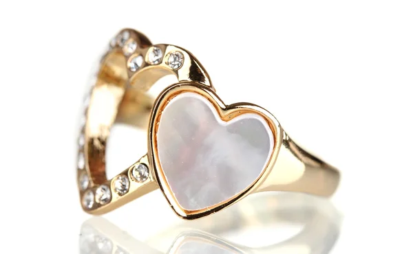 Anel de ouro bonito com pedras preciosas isoladas em branco — Fotografia de Stock