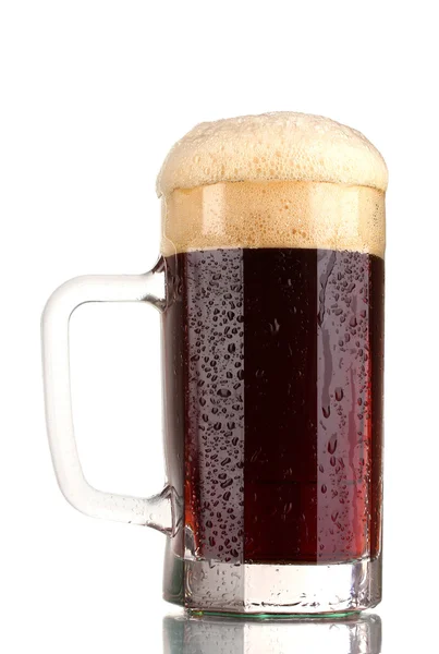 Red beer with the foam in mug isolated on white — Stock Photo, Image
