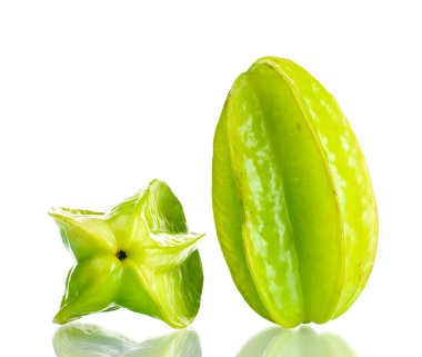 iki taze carambola meyve üzerinde beyaz izole