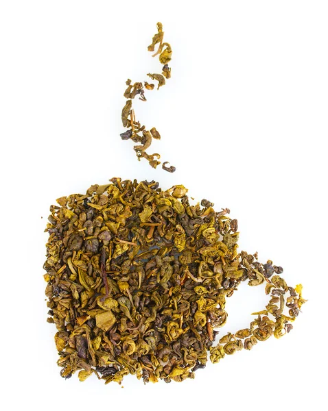 Forma de xícara de chá seco verde isolado no branco — Fotografia de Stock