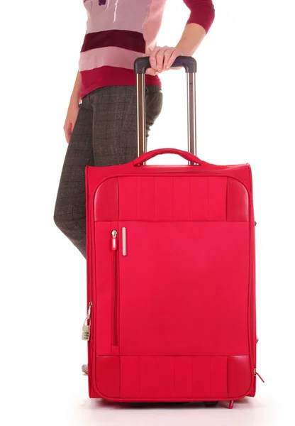 Viajante com uma mala isolada em branco — Fotografia de Stock