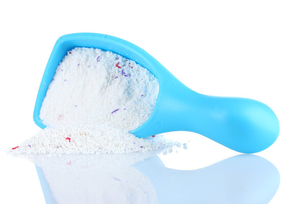 Washing powder in blue container,isolated on white