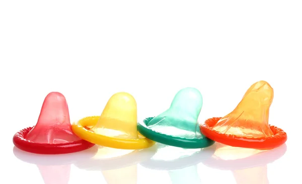 다채로운 콘돔 흰색 절연 — 스톡 사진